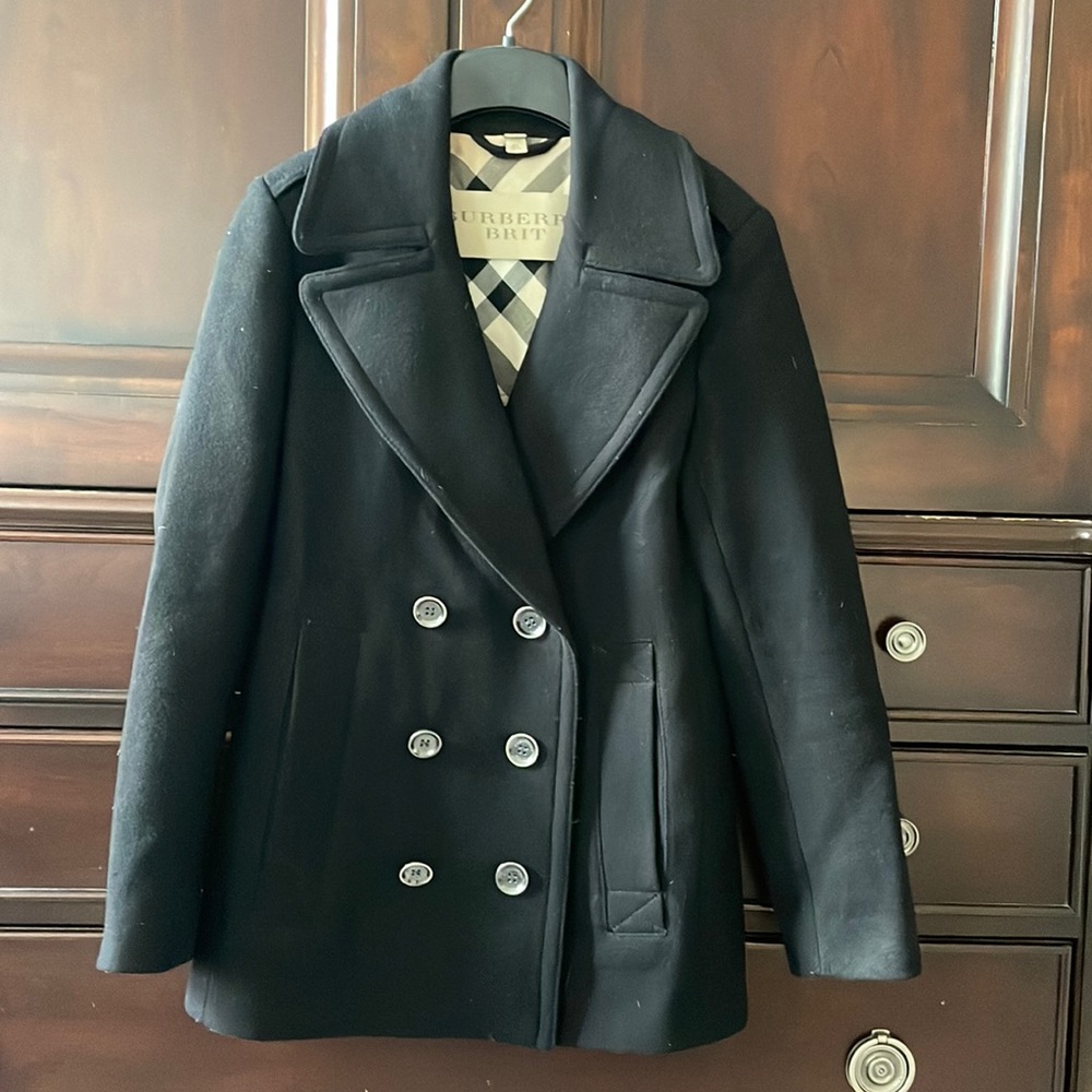 Burberry Brit Tumble Bridge wool blend black pea coat, size 2
